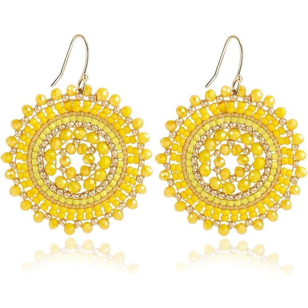 🆕 Women Yellow Summer Beaded Earrings Crystals Glass Dangle Drop Bohemia Lover